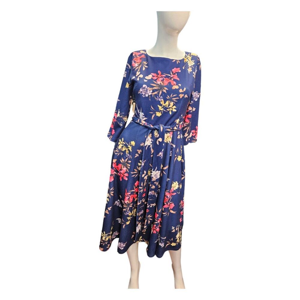 Dress Tells Blue Floral Fit and Flare Dress SZ Small